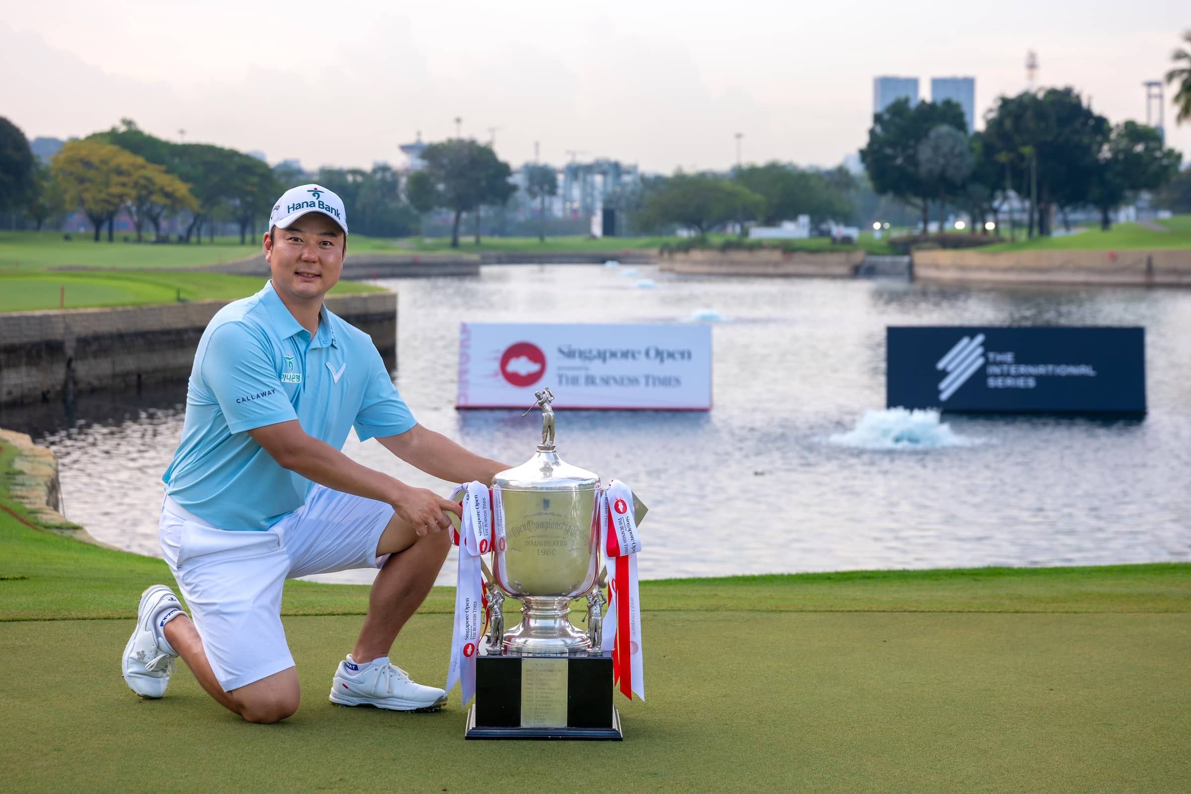 Jeongwoo Ham of Korea pictured on during the trophy presentation for the Singapore Open presented by The Business Times at Sentosa Golf Club, The Serapong.
