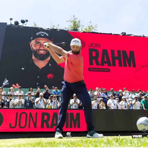 Captain Jon Rahm of Legion XIII hits his shot from the first tee during the third round of LIV Golf Mexico City at Club de Golf Chapultepec