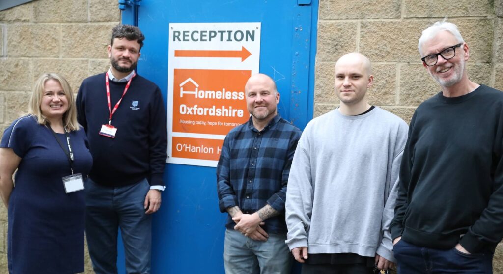 Liza Clothier, Head of Fundraising & Communications, Homeless Oxfordshire; Russell Stebbings, Managing Director, Frilford Heath Golf Club; Simon Hewett-Avison, CEO, Homeless Oxfordshire; Jacob McKibbin, Team Leader, O’Hanlon House; Tim Wraith, Partnerships Fundraising Manager, Homeless Oxfordshire.