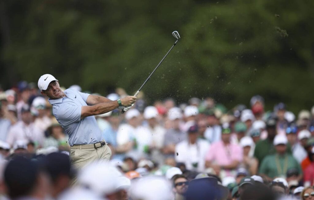 Rory Hits Rors Proto 9 Iron-on-12th-hole Augusta