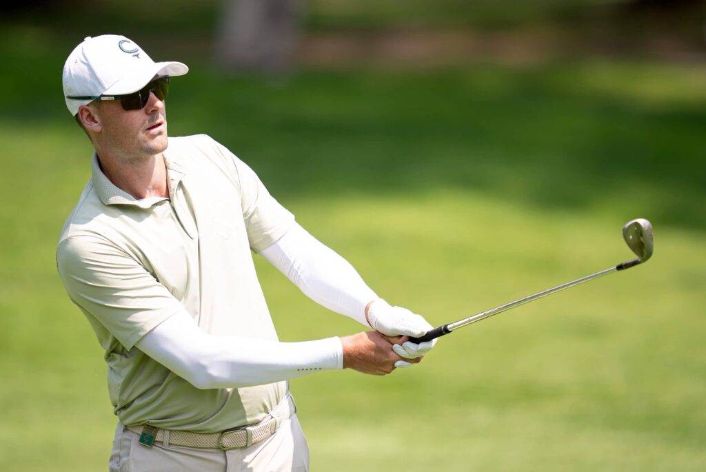 Victor Perez of Cleeks GC hits his shot on the 10th hole during the first round of LIV Golf Mexico City at Club de Golf Chapultepec.