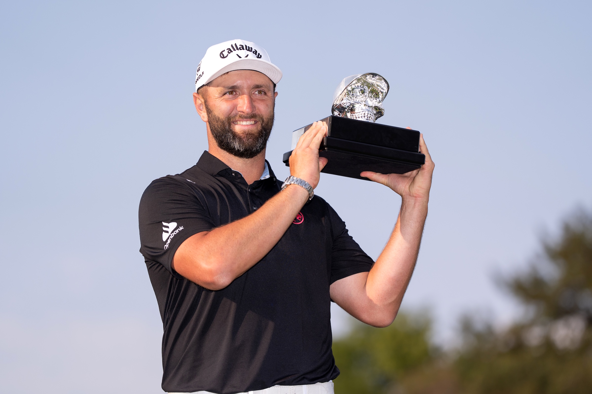 First place individual champion Captain Jon Rahm of Legion XIII poses for a photo with the trophy after the final round of LIV Golf Mexico City at Club de Golf Chapultepec