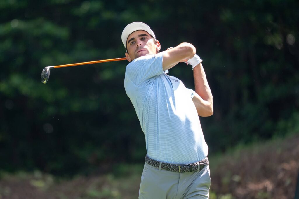 Captain Joaquín Niemann of Torque GC hits his shot from the eighth tee during the third round of LIV Golf Korea at Asiad Country Club