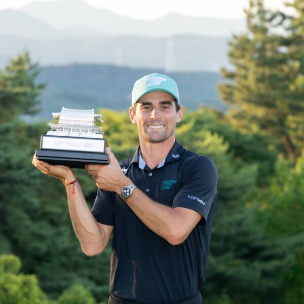Individual Champion, Captain Joaquín Niemann of Torque GC poses for a photo with the trophy after the final round of LIV Golf Korea