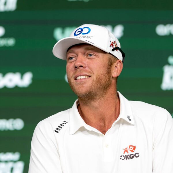 Captain Talor Gooch of OKGC speaks at a press conference after the second round of LIV Golf Korea at Asiad Country Club
