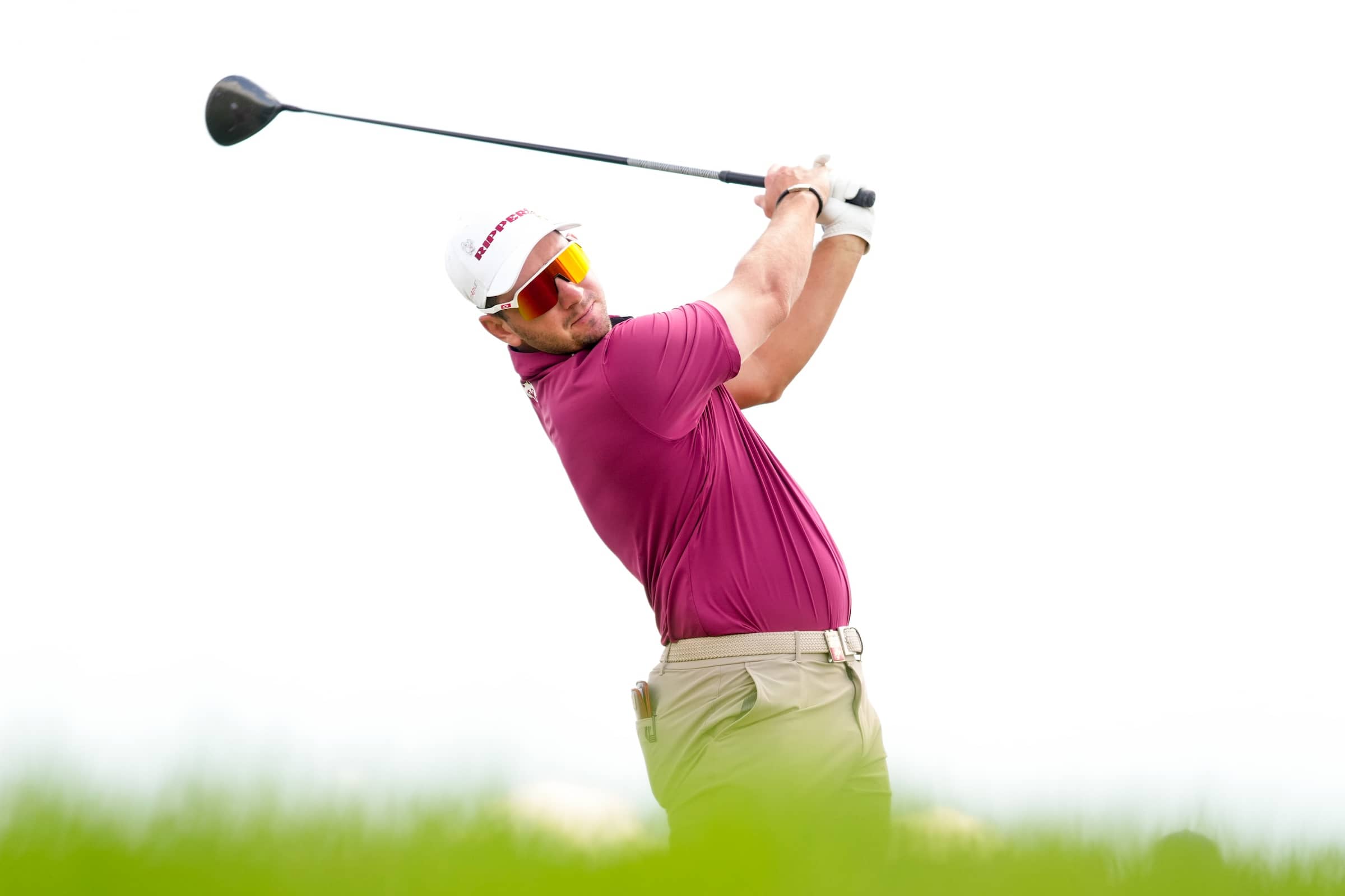Lucas Herbert of Ripper GC hits his shot from the fourth tee during the second round of MAADEN LIV Golf Virginia at Trump National Golf Club