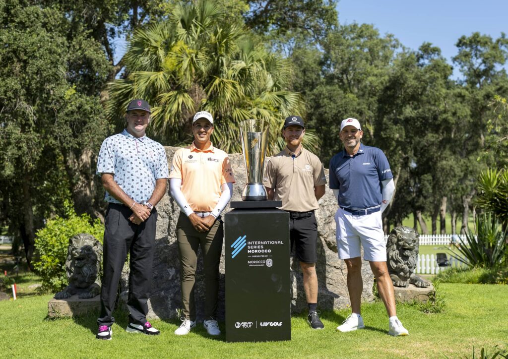 (L to R) Bubba Watson, Ayoub Lguirati, Scott Vincent and Sergio Garcia at a Photo call ahead of International Series Morocco presented by Visit Morocco at Royal Golf Dar Es Salam (Red Course).