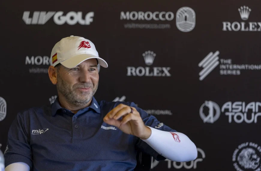 Sergio Garcia at a Press Conference during the Pro-am event ahead of International Series Morocco presented by Visit Morocco at Royal Golf Dar Es Salam (Red Course).
