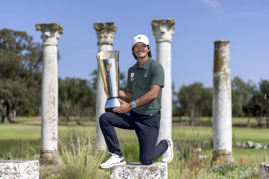 Taichi Kho of Hong Kong pictured during the prize presentation of International Series Morocco presented by Visit Morocco at Royal Golf Dar Es Salam (Red Course).