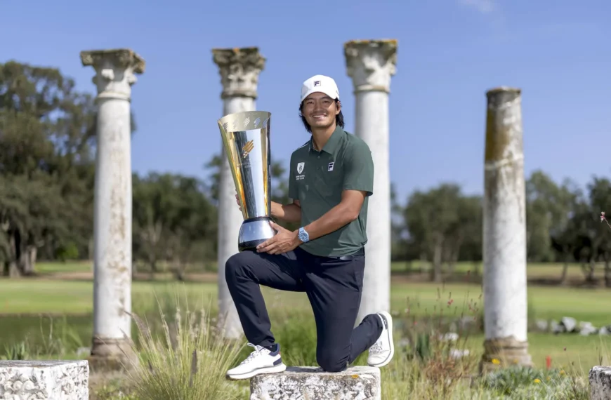 Taichi Kho of Hong Kong pictured during the prize presentation of International Series Morocco presented by Visit Morocco at Royal Golf Dar Es Salam (Red Course).