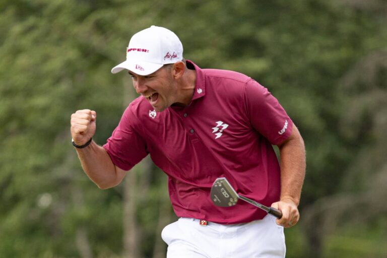 Individual LIV UK champion Lucas Herbert of Ripper GC celebrates his win