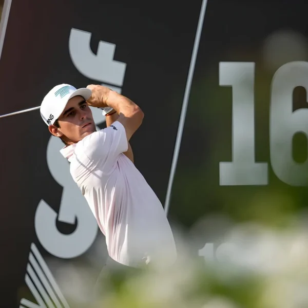 Captain Joaquín Niemann of Torque GC hits his shot from the 16th tee during the first round of LIV Golf Bedminster at Trump National Golf Club on Thursday, August 06, 2026 in Bedminster, New Jersey.
