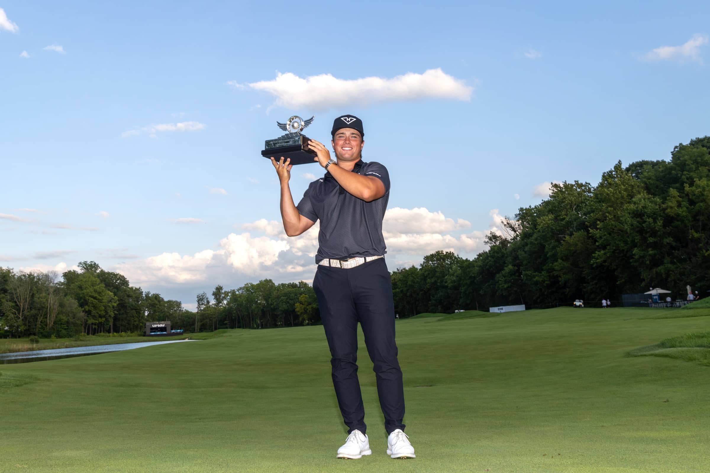 First place individual champion Michael La Sasso of Hyflyers GC poses for a photo following the final round of LIV Golf Indianapolis