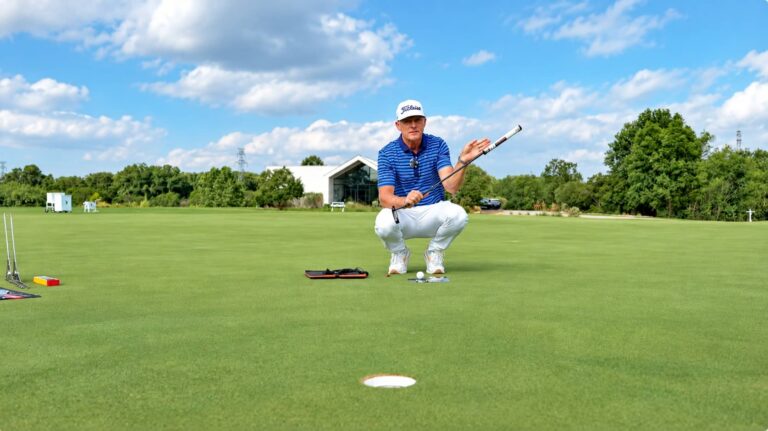 Jordan Spieth's coach Cameron McCormick Lines up for a putt