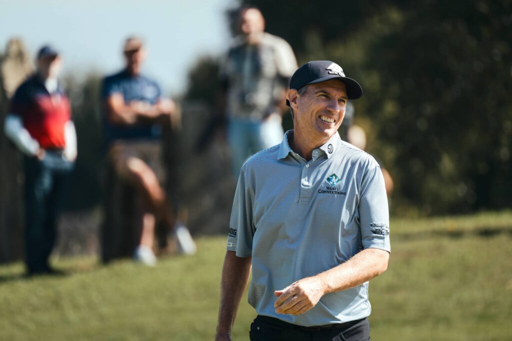 Steven Alker of New Zealand in action on day two of the NI Legends at Galgorm